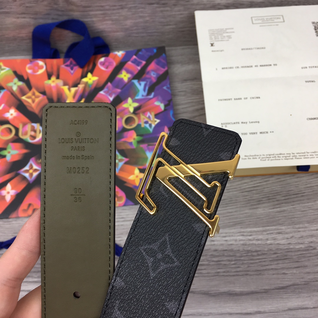 LV 高仿黑灰Monogram金扣男士精品帆布腰帶推薦款｜歐美奢侈品精品推薦