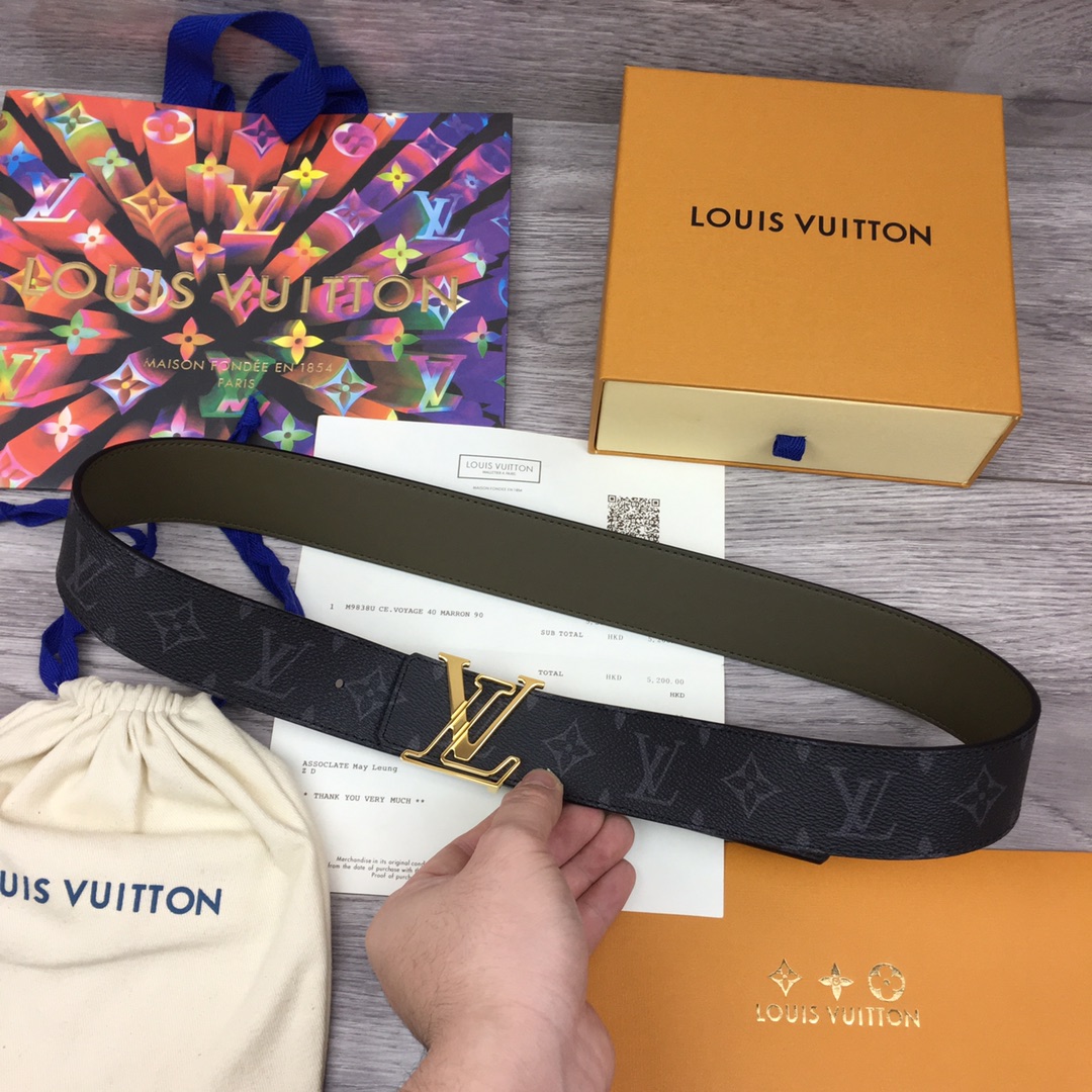 LV 高仿黑灰Monogram金扣男士精品帆布腰帶推薦款｜歐美奢侈品精品推薦
