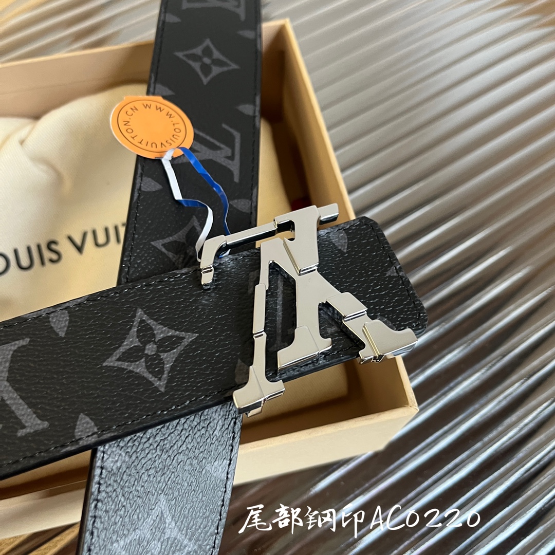 LV 高仿黑色Monogram碎紋啞光銀扣男士皮革腰帶推薦｜歐美奢侈品精品推薦