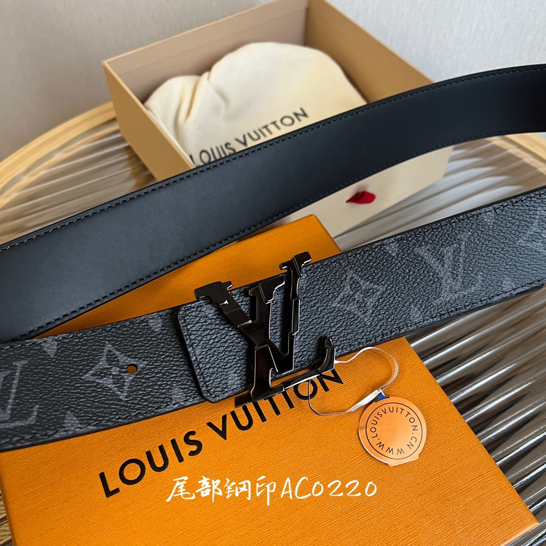 LV 高仿黑色Monogram碎紋啞光銀扣男士皮革腰帶推薦｜歐美奢侈品精品推薦