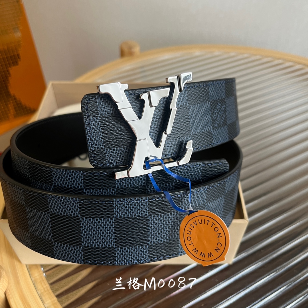 LV 一比一 Damier Graphite 金扣男士格紋皮革腰帶百搭款｜歐美奢侈品精品推薦