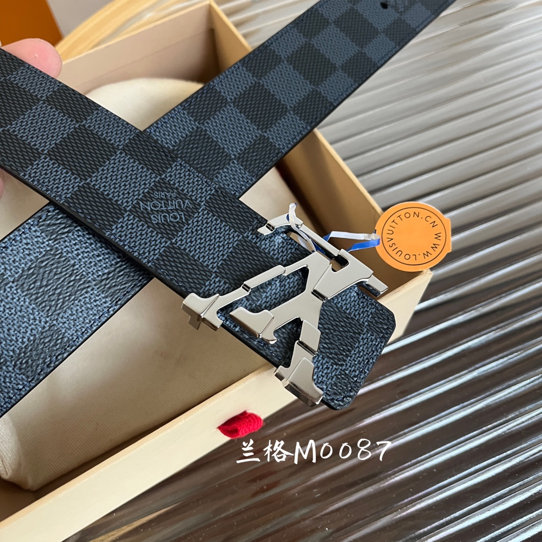 LV 一比一 Damier Graphite 金扣男士格紋皮革腰帶百搭款｜歐美奢侈品精品推薦