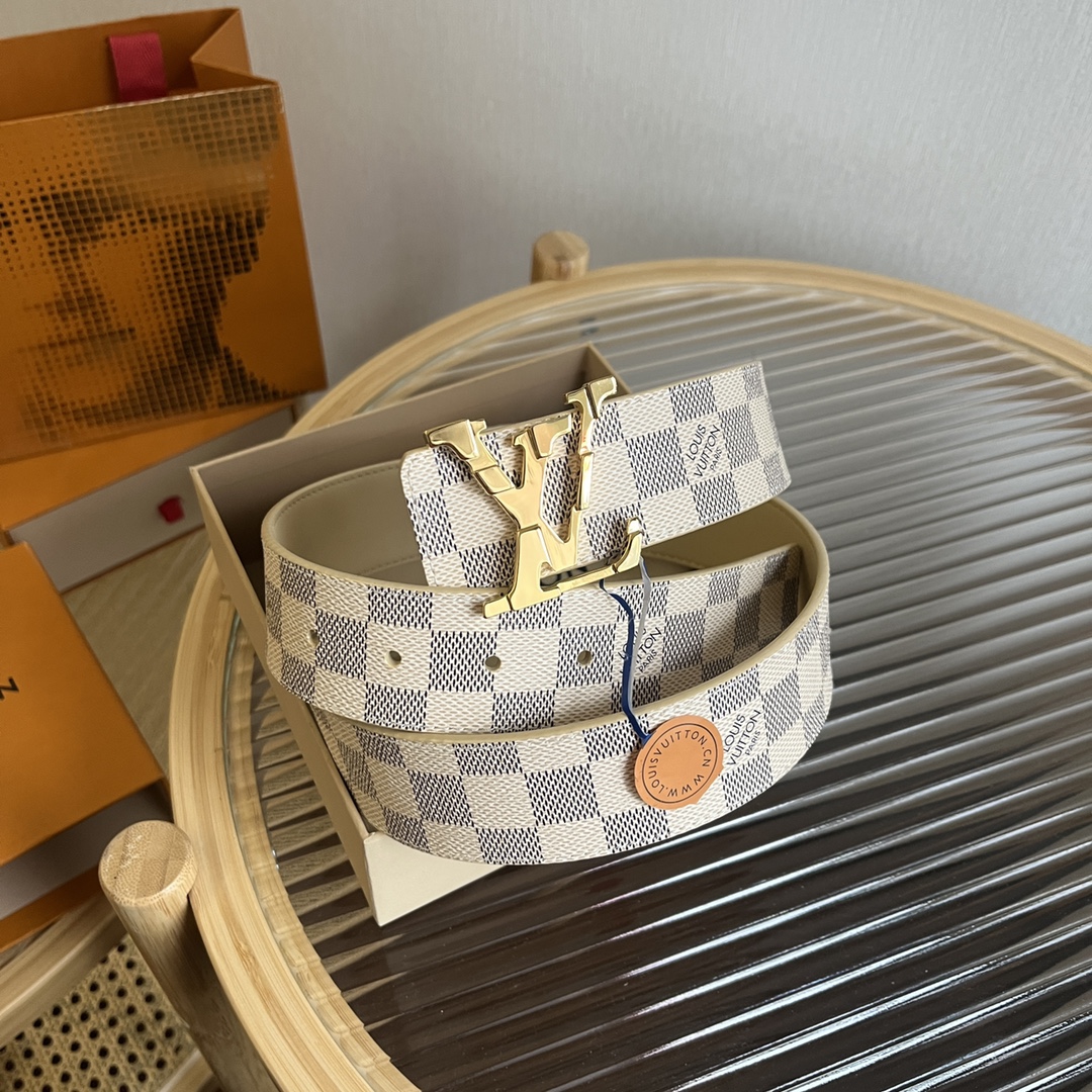 LV 原單 Damier Azur格紋金扣男士腰帶 經典百搭款｜歐美奢侈品精品推薦