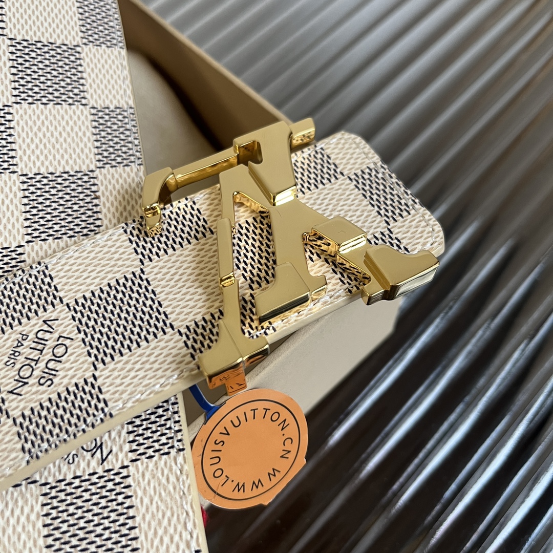 LV 原單 Damier Azur格紋金扣男士腰帶 經典百搭款｜歐美奢侈品精品推薦