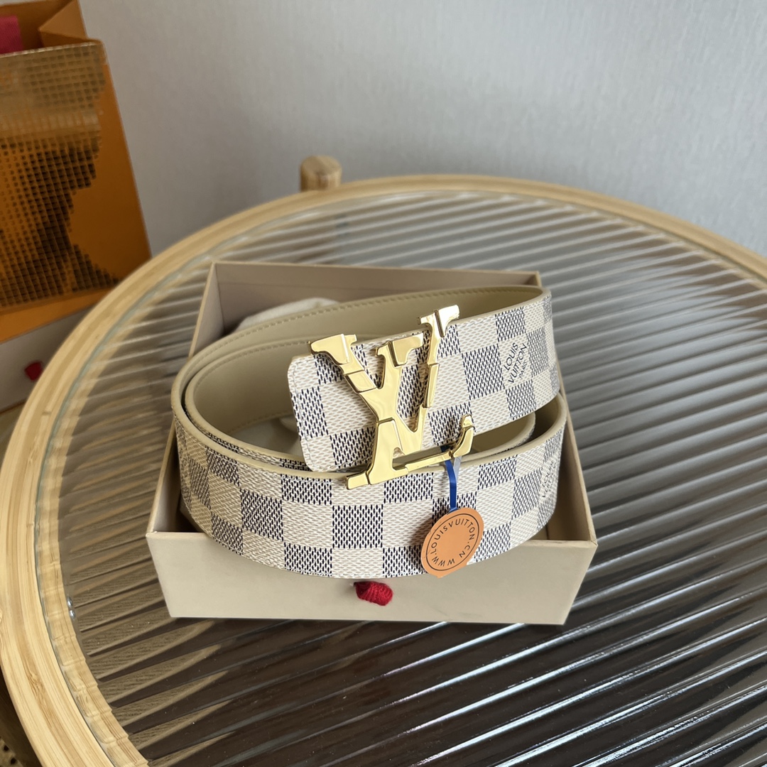 LV 原單 Damier Azur格紋金扣男士腰帶 經典百搭款｜歐美奢侈品精品推薦