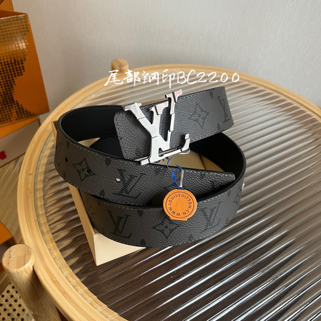 LV 一比一 黑灰Monogram帆布黑扣男士腰帶 潮流必備款｜歐美奢侈品精品推薦