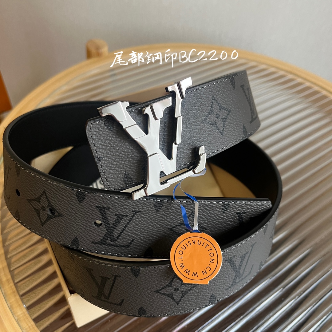 LV 一比一 黑灰Monogram帆布黑扣男士腰帶 潮流必備款｜歐美奢侈品精品推薦