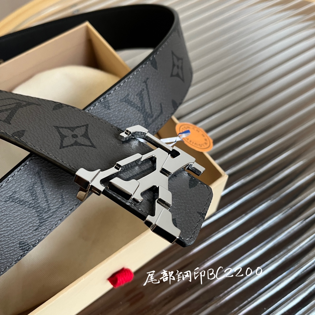 LV 一比一 黑灰Monogram帆布黑扣男士腰帶 潮流必備款｜歐美奢侈品精品推薦