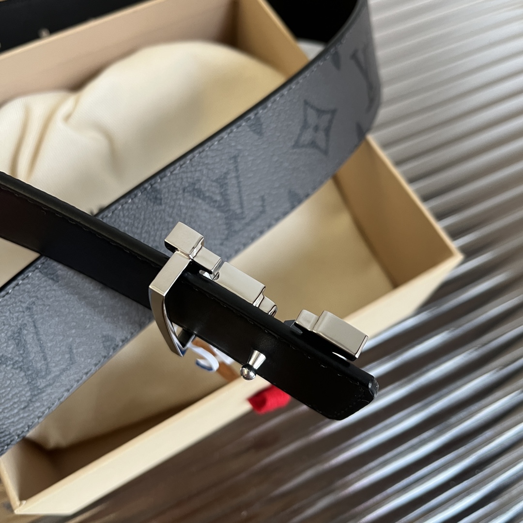 LV 一比一 黑灰Monogram帆布黑扣男士腰帶 潮流必備款｜歐美奢侈品精品推薦