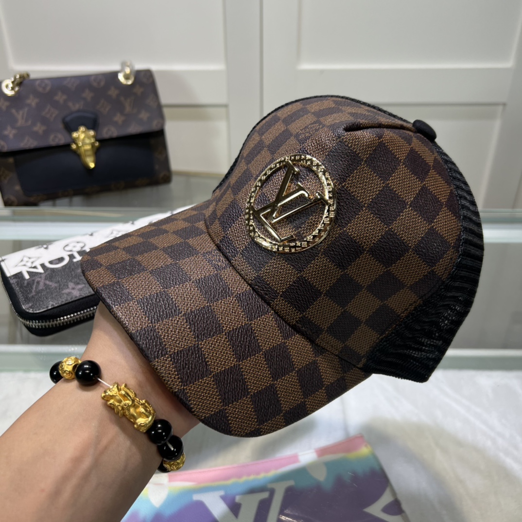 LV高仿格紋棒球帽立體金屬LOGO設計百搭必備｜歐美奢侈品精品推薦