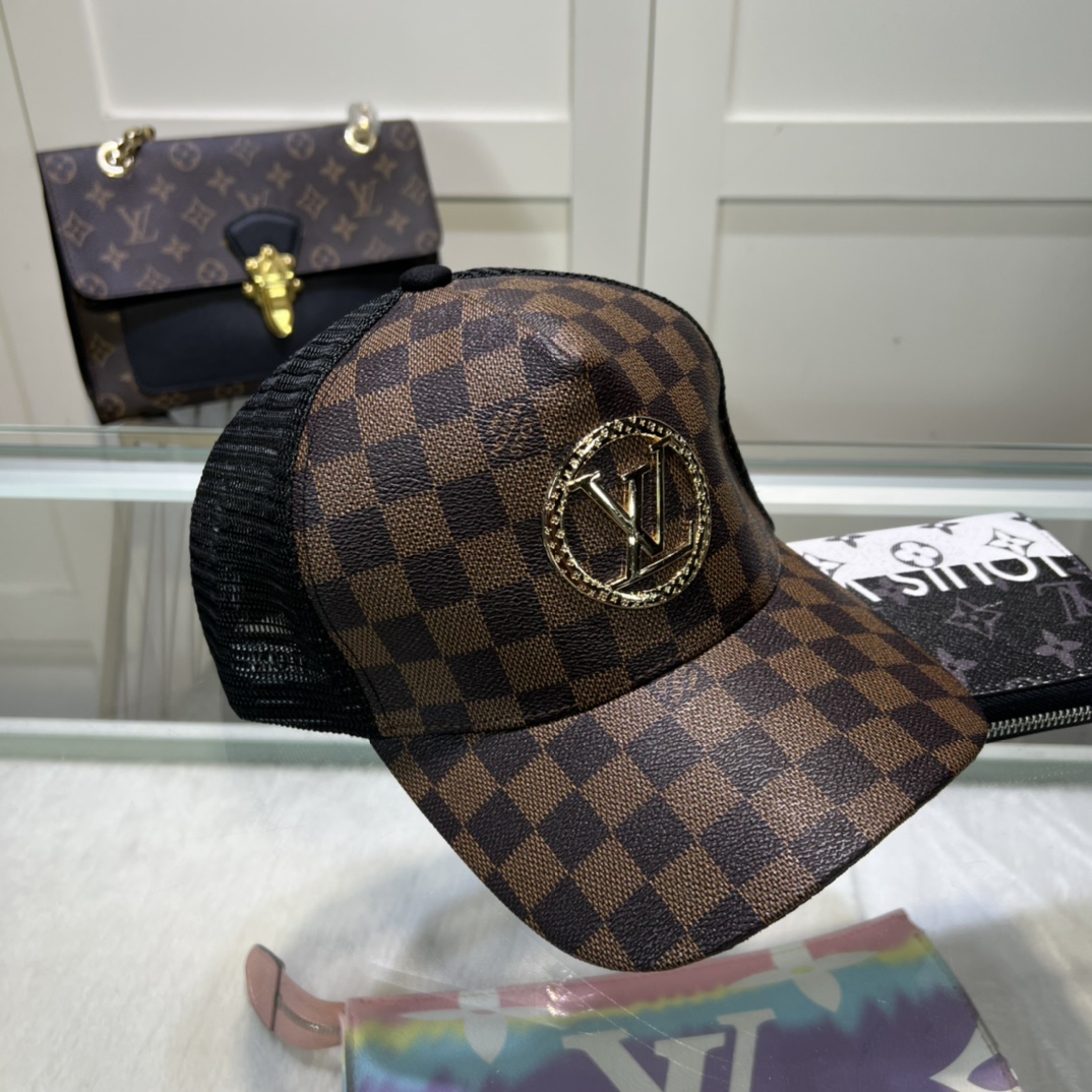 LV高仿格紋棒球帽立體金屬LOGO設計百搭必備｜歐美奢侈品精品推薦