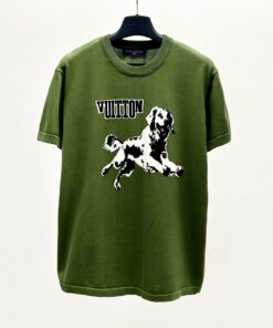 LV一比一T恤 狗狗刺繡短袖 上身潮感足 森林綠休閒高仿款