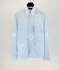LV一比一長袖襯衫 淺藍Monogram壓花圖騰 商務修身百搭款