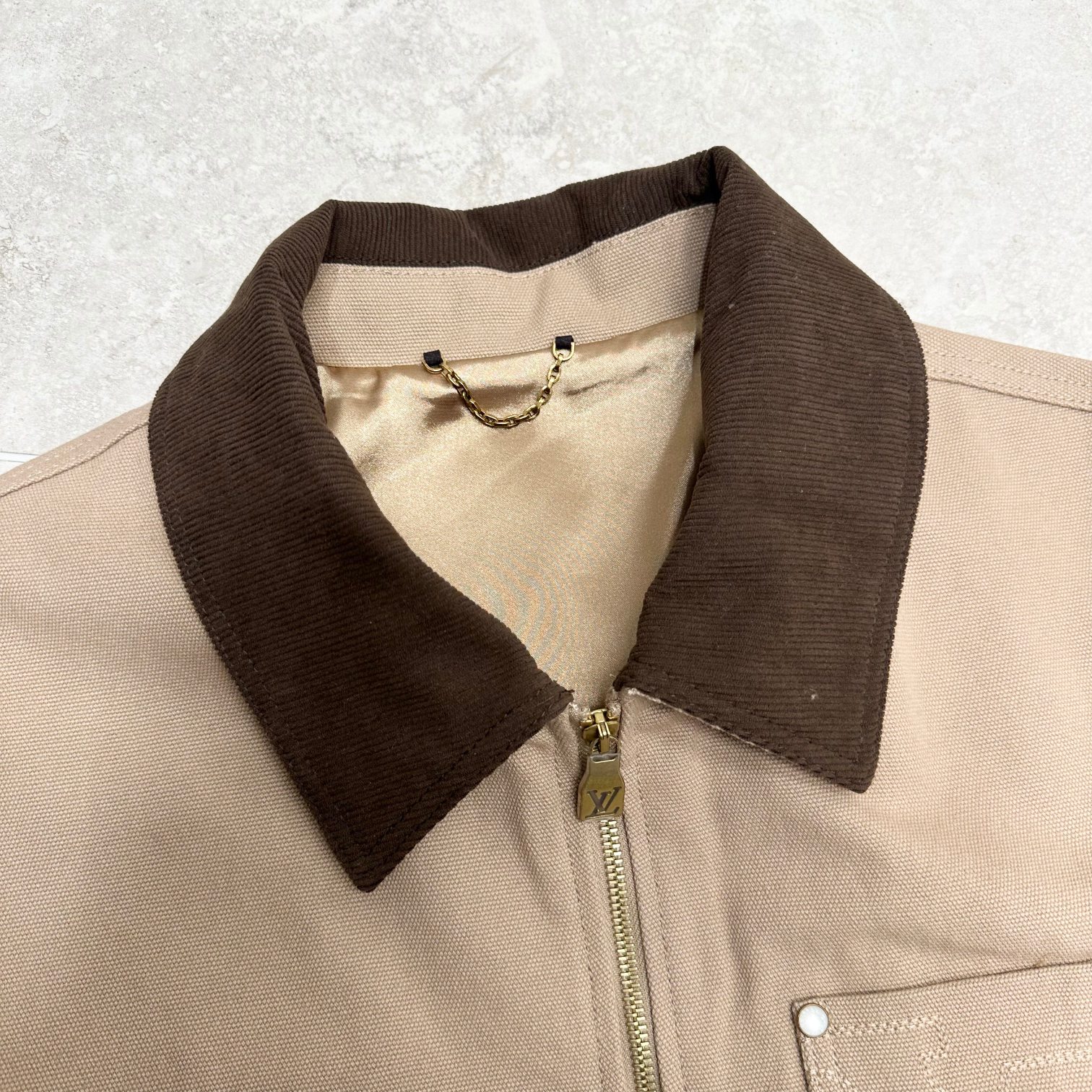 LV高仿卡其夾克 拼接燈芯絨領 工裝風外套百搭款｜歐美奢侈品精品推薦