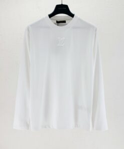 LV高仿白色長袖T恤 簡約壓紋LOGO設計款 修身百搭單品