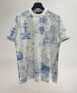LV原單城市景觀印花短T 清新藍白配色 經典Logo融合藝術風