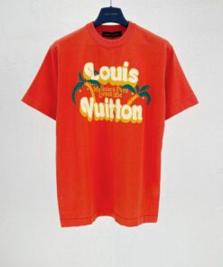 LV高仿短袖T恤紅色棕櫚印花款 夏日風人氣設計