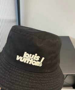 LV 一比一黑色漁夫帽 立體白色字母標誌款