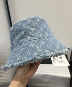 LV高仿水洗丹寧漁夫帽 毛邊設計復古潮流風格