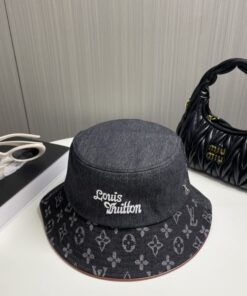 LV 高仿牛仔老花漁夫帽 時尚字母刺繡丹寧款