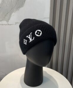 LV 高仿毛線針織帽 經典Logo刺繡保暖款 黑色設計