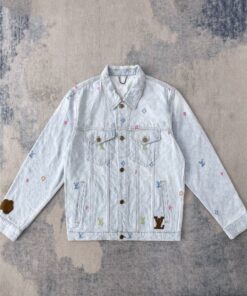 LV精品仿製牛仔外套白色彩色刺繡圖騰款春秋百搭推薦