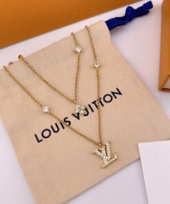 LV 一比一經典Logo雙層項鍊 閃鑽點綴設計感十足
