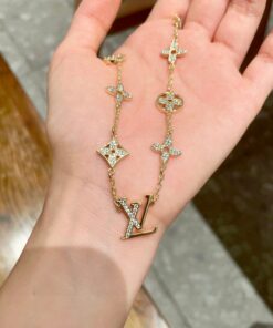 LV 原單滿鑽金色Logo項鍊 經典花卉細節款