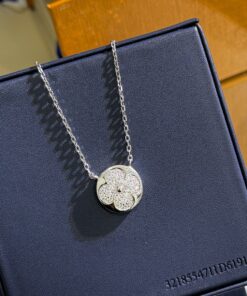 LV 一比一 Monogram 花形吊墜項鍊 銀色鏤空亮鑽款