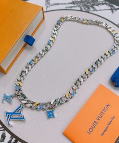 LV 一比一 彩釉LOGO粗鍊 彩鑽刻紋項鍊