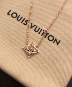 LV 高仿晶鑽花星吊墜項鍊 玫瑰金紫寶點綴設計