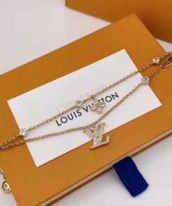 LV 原單雙層晶鑽花卉LOGO項鍊 奢華層次設計