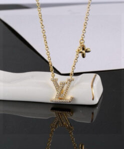 LV 高仿金色鑽飾LV吊墜項鍊 優雅閃耀點睛款