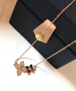 LV 一比一雙花造型項鍊 鑲鑽玫瑰金優雅設計款