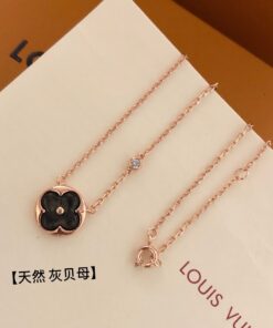 LV 高仿灰貝母花圓牌項鍊 玫瑰金鑲嵌水鑽款