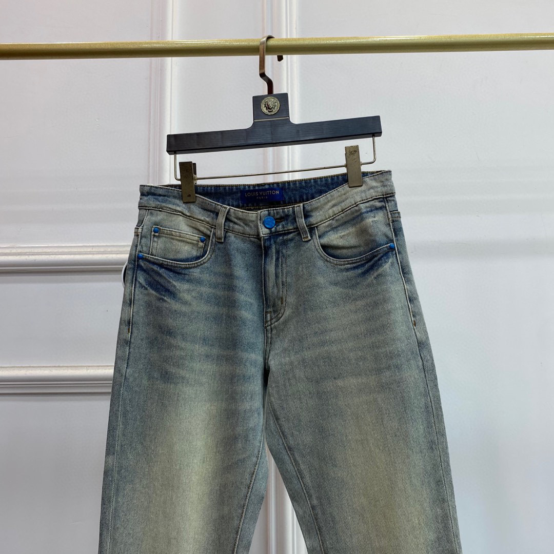 LV 高仿印花口袋牛仔褲 復古水洗拼接潮褲｜歐美奢侈品精品推薦