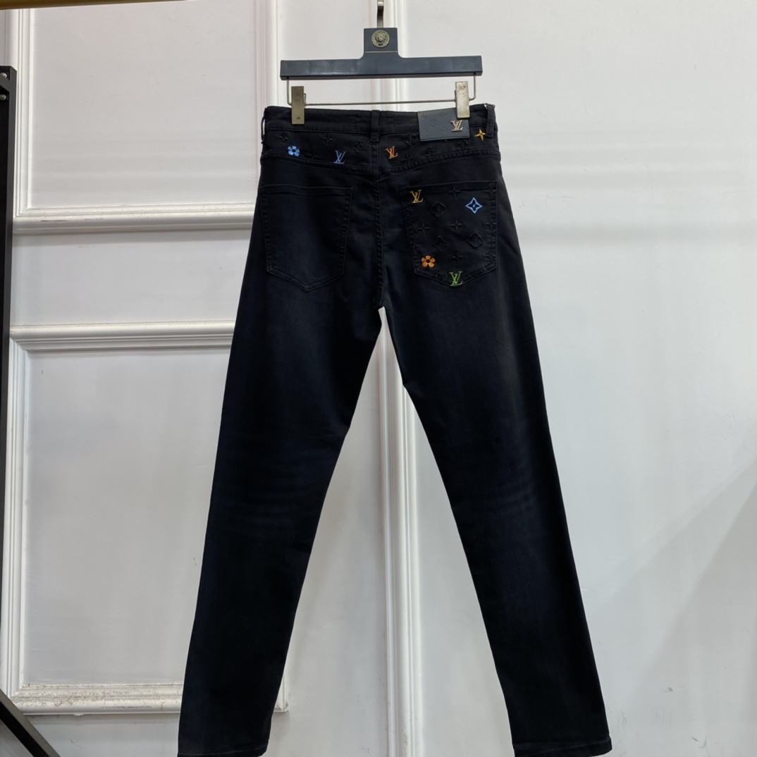 LV 高仿黑色刺繡牛仔褲 繽紛經典圖案設計款｜歐美奢侈品精品推薦