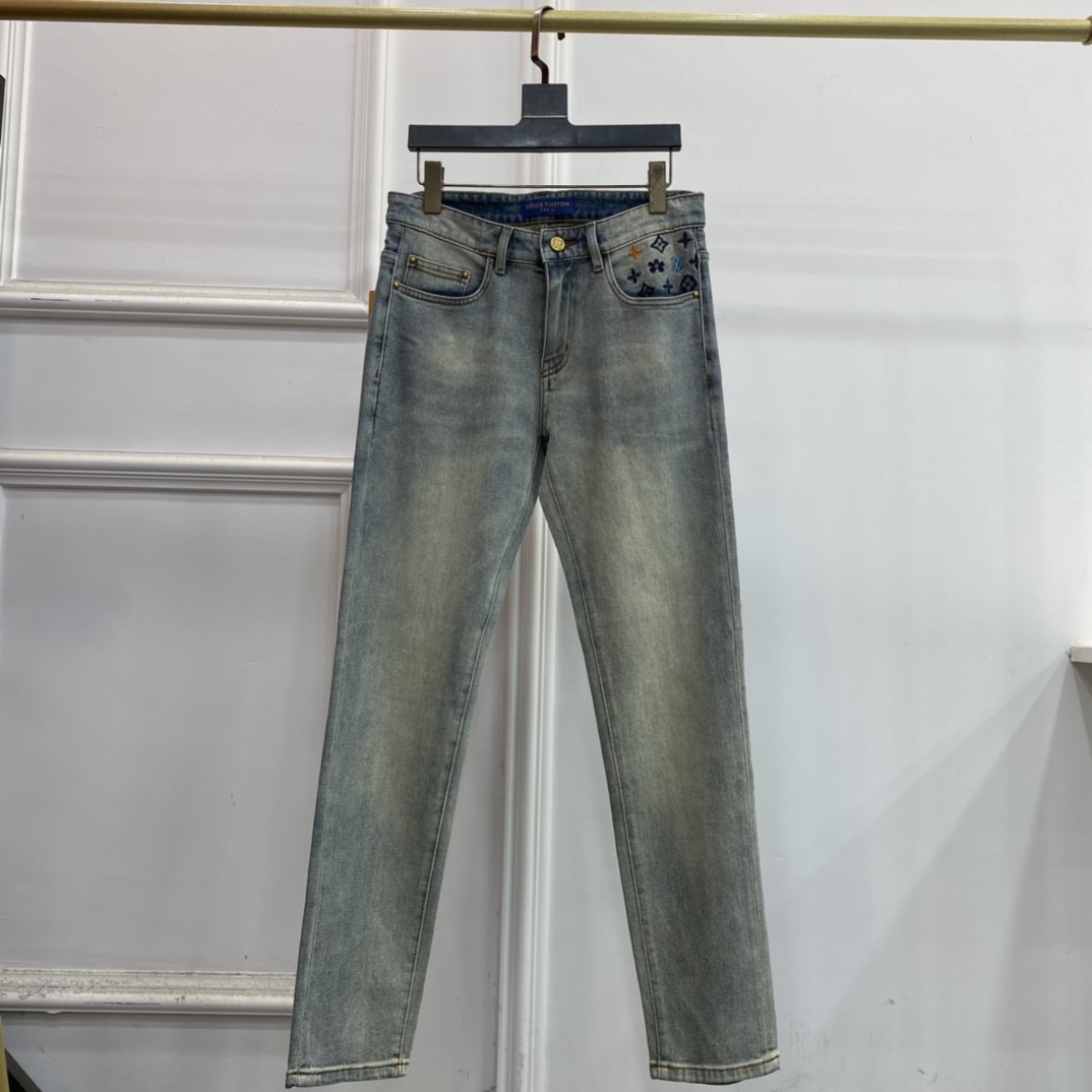 LV 一比一淺色牛仔褲 彩色Monogram 刺繡復古款｜歐美奢侈品精品推薦