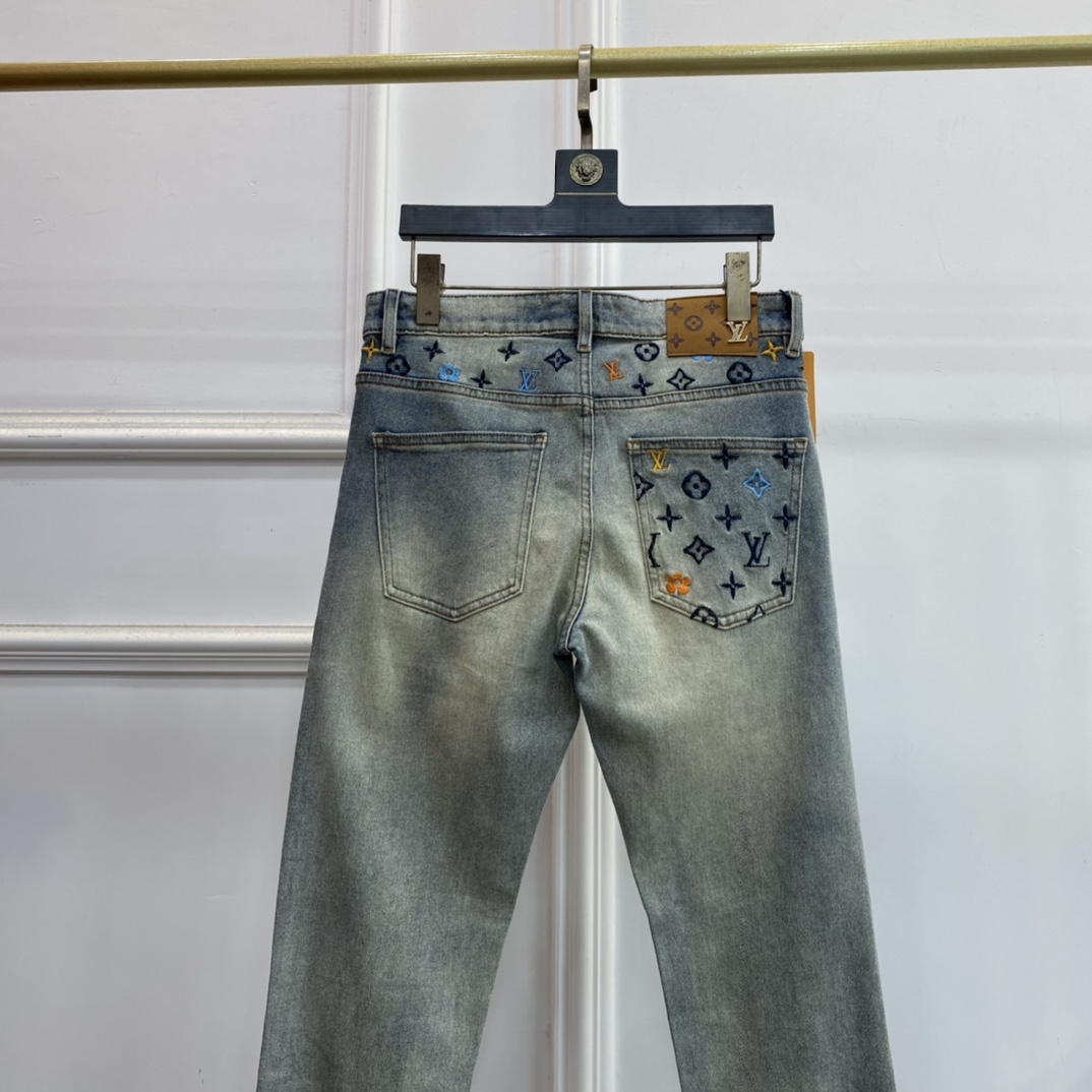 LV 一比一淺色牛仔褲 彩色Monogram 刺繡復古款｜歐美奢侈品精品推薦