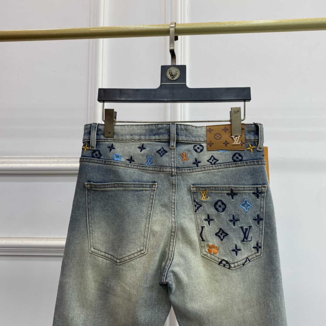 LV 一比一淺色牛仔褲 彩色Monogram 刺繡復古款｜歐美奢侈品精品推薦