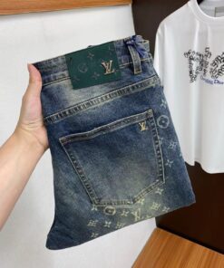 LV 高仿丹寧褲 漸層水洗老花 簡約標誌款