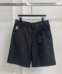 LV高仿深藍牛仔短褲 男款寬鬆直筒設計 夏季百搭短褲