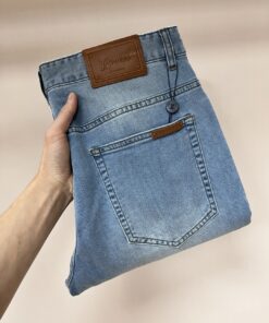 LV潮感設計款淺藍牛仔褲 後標定制LOGO 潮流簡約直筒版型