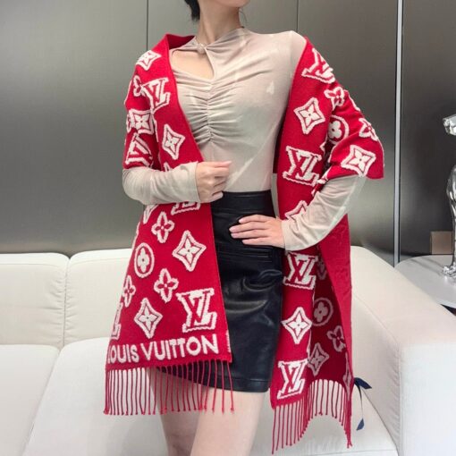 LV A貨紅色LOGO羊毛圍巾冬季保暖百搭流行時尚單品推薦
