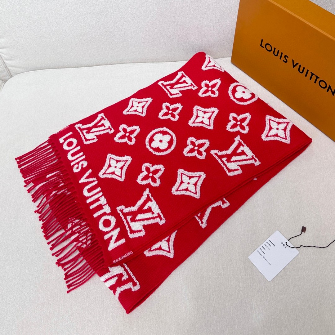 LV A貨紅色LOGO羊毛圍巾冬季保暖百搭流行時尚單品推薦｜歐美奢侈品精品推薦