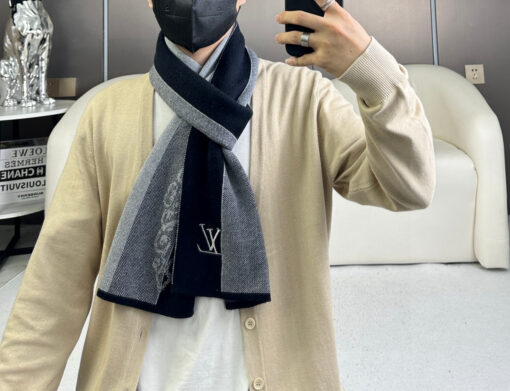 LV 一比一深灰拼色Logo羊毛圍巾秋冬百搭氣質款型男必備