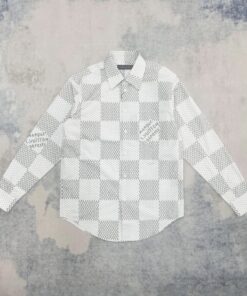 LV棋盤格紋襯衫 長袖純棉白灰格紋男裝 原單秋冬經典款