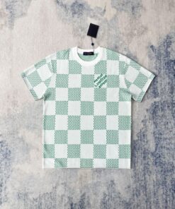LV棋盤格短袖T恤 一比一純棉綠白格紋 夏季清爽男裝上衣