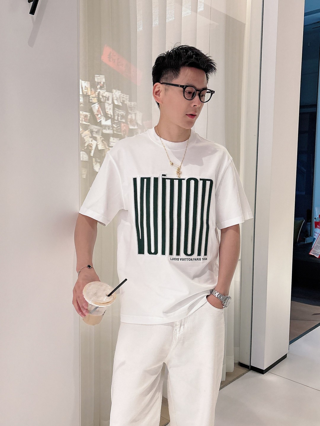 LV 原單白色大字母LOGO印花短袖T恤夏季潮流百搭款