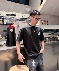 LV A貨黑色刺繡LOGO純棉短袖T恤百搭潮流款男裝